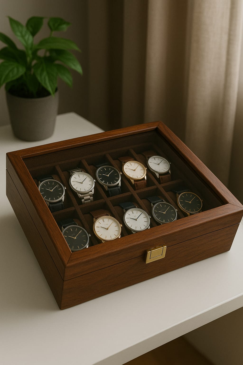 Hand-Crafted Rosewood 10-Slot Watch Display Box – Premium Velvet Interior