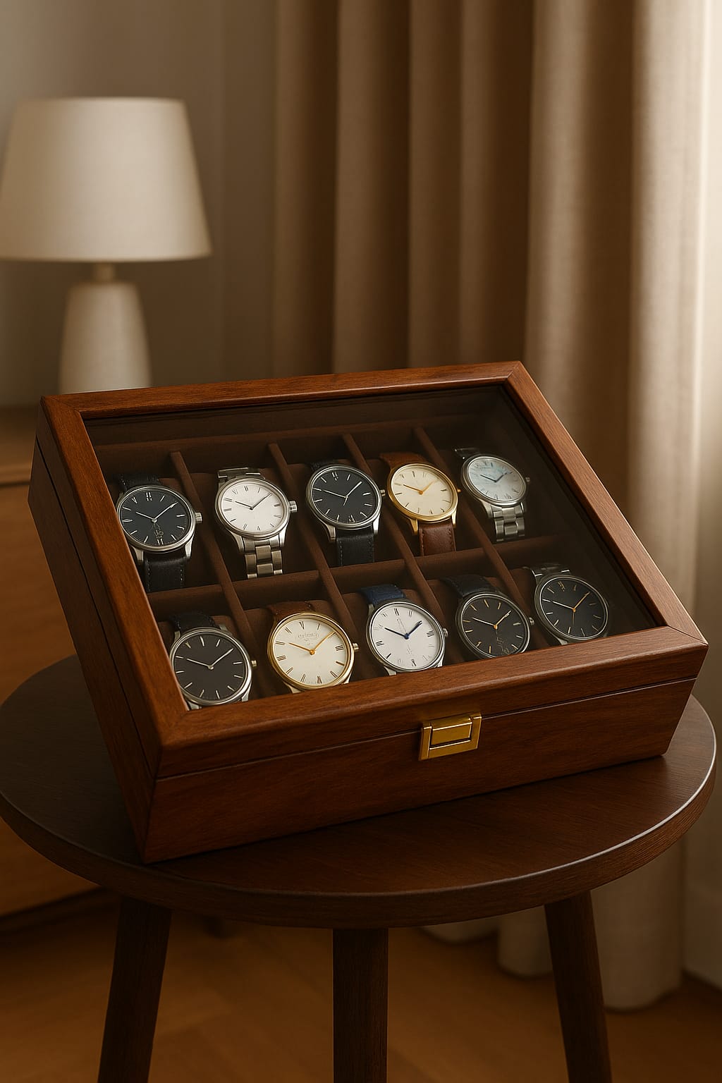 Hand-Crafted Rosewood 10-Slot Watch Display Box – Premium Velvet Interior
