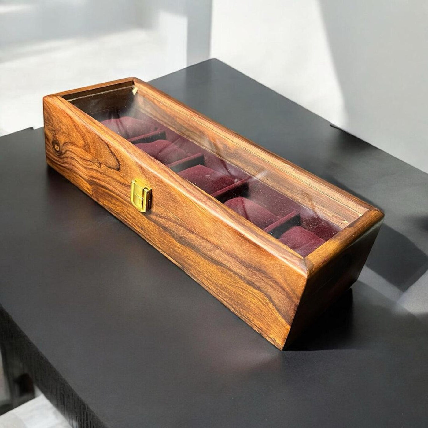 Premium Rosewood 5-Slot Watch Box — Glass or Solid Wood Lid