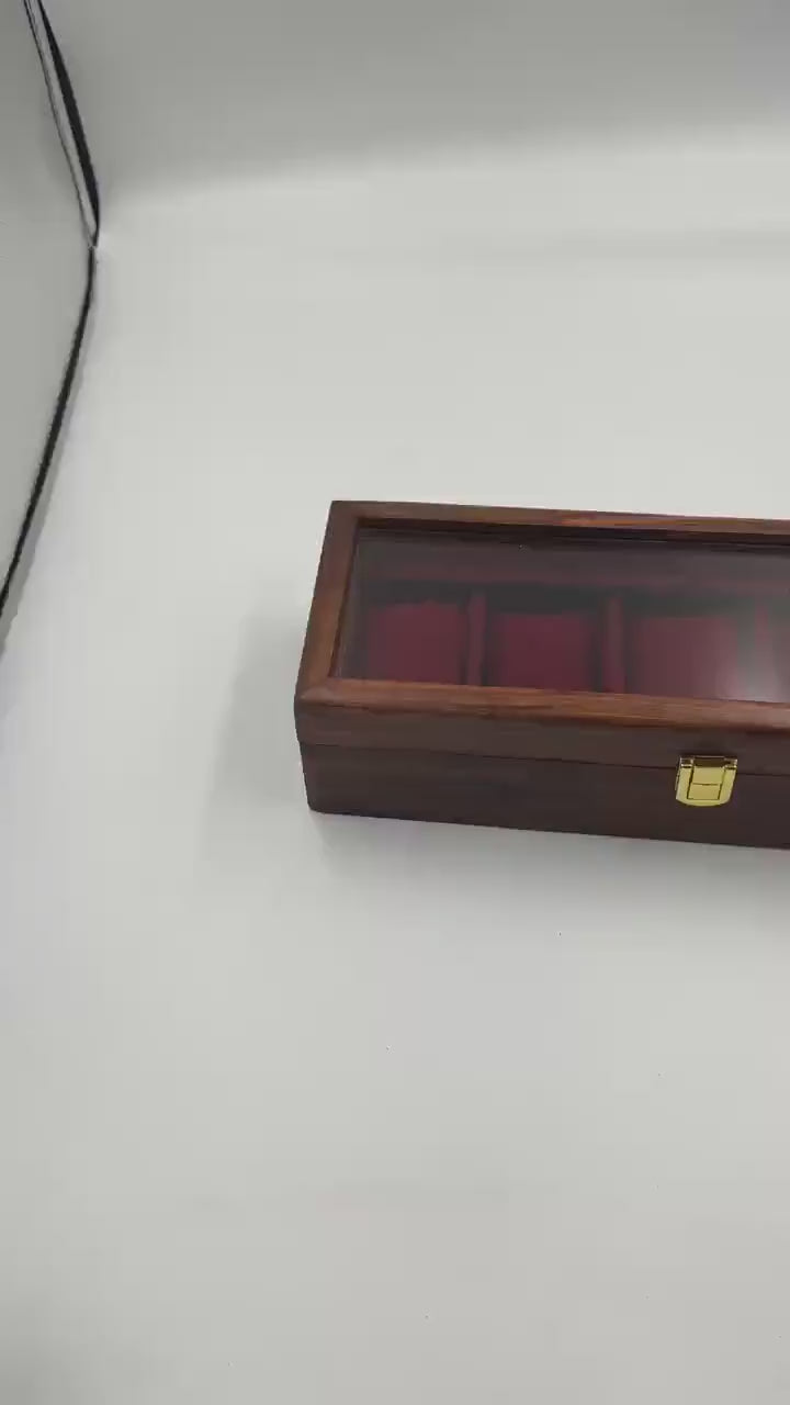 Premium Rosewood 5-Slot Watch Box — Glass or Solid Wood Lid